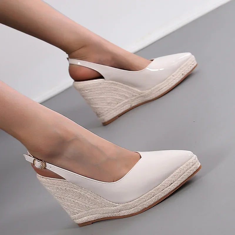 MAGLINS New Women's Wedge Heel Platform High Heel Pointed Toe Women's Shoes Back Empty Drag Fashion Platform Patent Leather