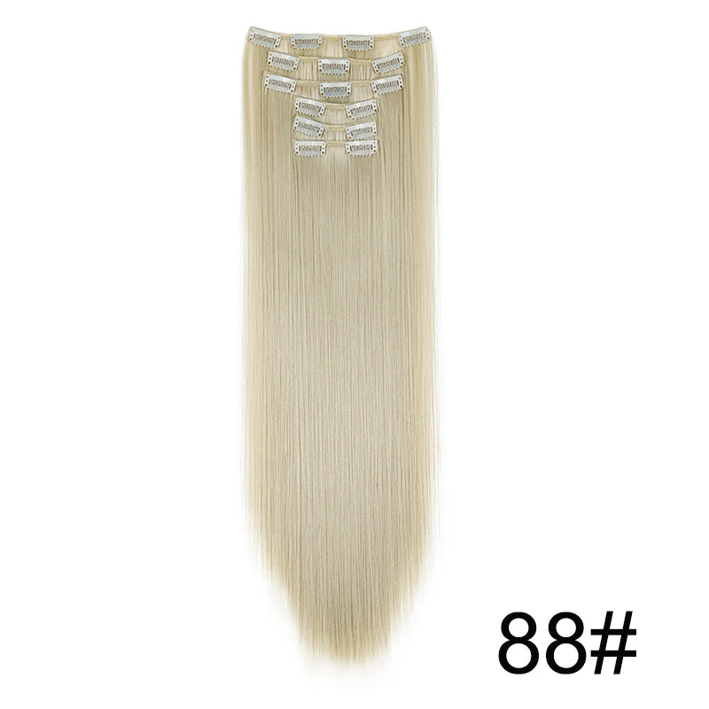 WIGSIN Synthetic 6pcs/set 24Inch Long Straight Hair Extensions Clip-in Heat Resistant Black Blonde Hairpiece for Women