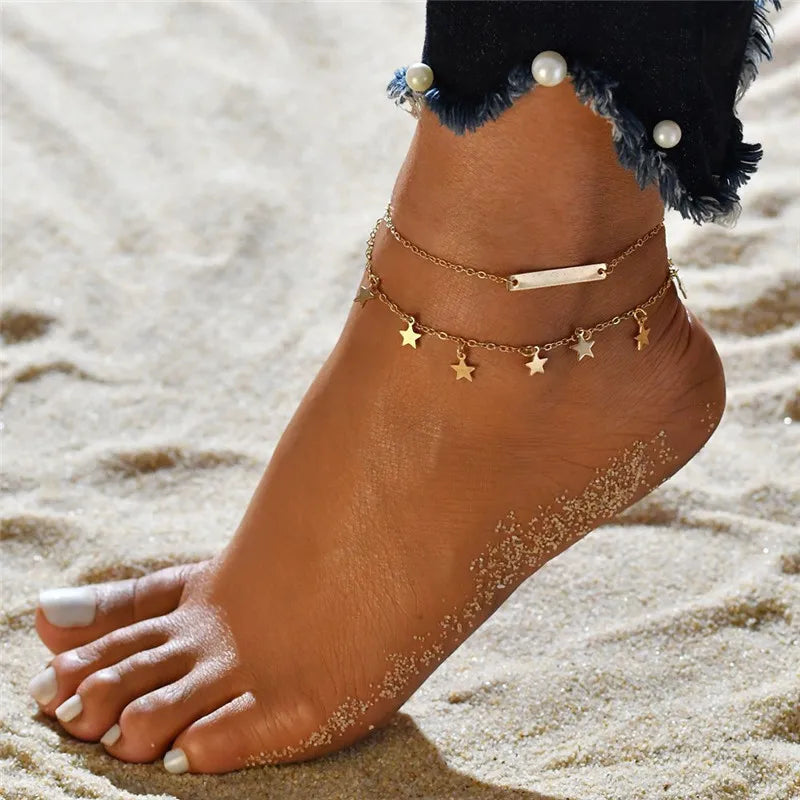 Modyle New Fashion Simple Heart Female Anklets Foot Jewelry Leg New Anklets On Foot Ankle Bracelets For Women Leg Chain Gifts