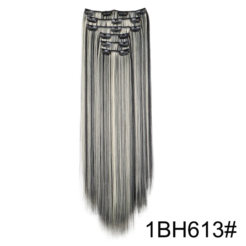 WIGSIN Synthetic 6pcs/set 24Inch Long Straight Hair Extensions Clip-in Heat Resistant Black Blonde Hairpiece for Women