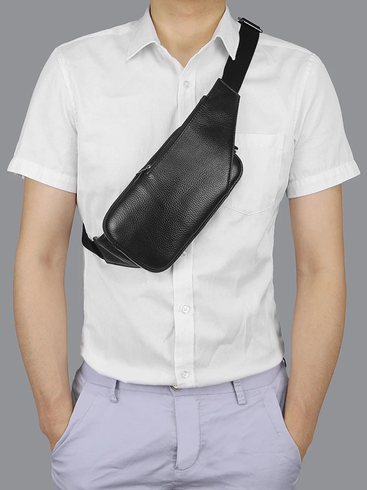 Small Leather Sling Crossbody Chest Bag Lightweight Daypack Slim Anti-Theft Cross Body Bag Over Shoulder Backpack Pack Man Woman