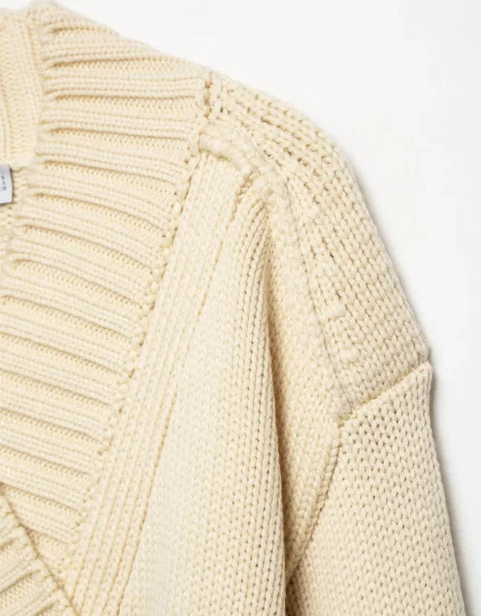 Chic V-neck Knitted Lace-up Women Cardigan Elegant Solid Full Sleeve Loose Cropped Sweater 2026 Lady Commute Office Cardigans
