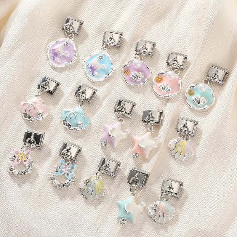 Red Sweet Cute Hollow Bow Knot Leaf Butterfly Rose Italian Charm Links Fit 9mm Stainless Steel Bracelet Jewelry DIY Making Gifts