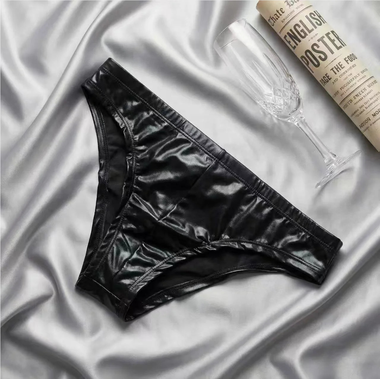 1Pc men's PU leather triangle underwear, sexy triangle underwear, boxing fitness, suitable for costume parties, sweet gift