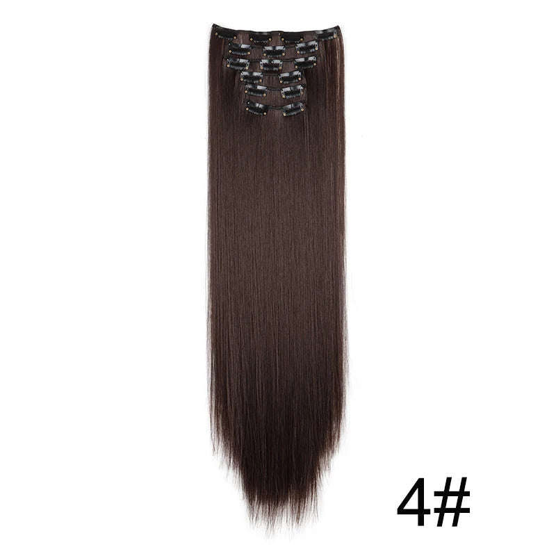 WIGSIN Synthetic 6pcs/set 24Inch Long Straight Hair Extensions Clip-in Heat Resistant Black Blonde Hairpiece for Women