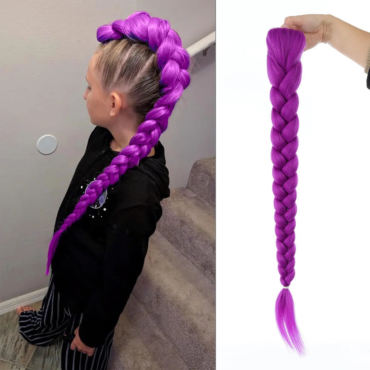 26-inch synthetic woven purple hair ponytail cosplay costume hairstyle for children girls Halloween Christmas