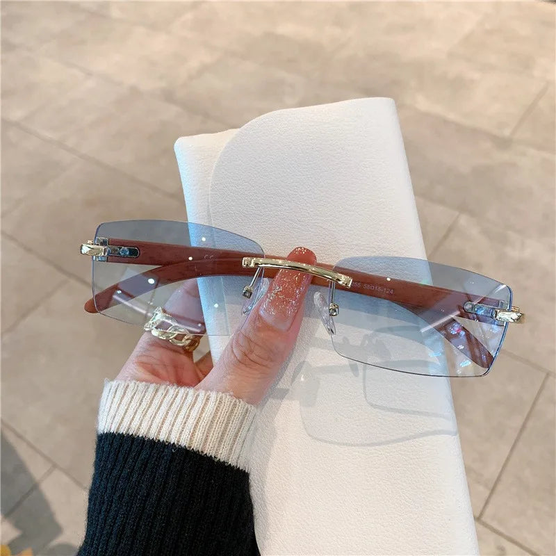 Fashion Sunglasses European and American Men's and Women's Frameless Imitation Wood Grain Leg Sunglasses