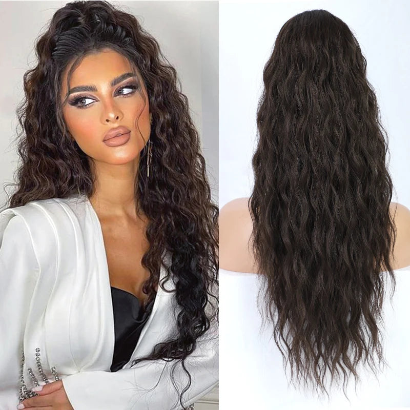 Long Curly Wavy Ponytail Hair Extension For Women Drawstring Ponytail Hairpieces Synthetic Fake Horse Tail Black Blonde Red