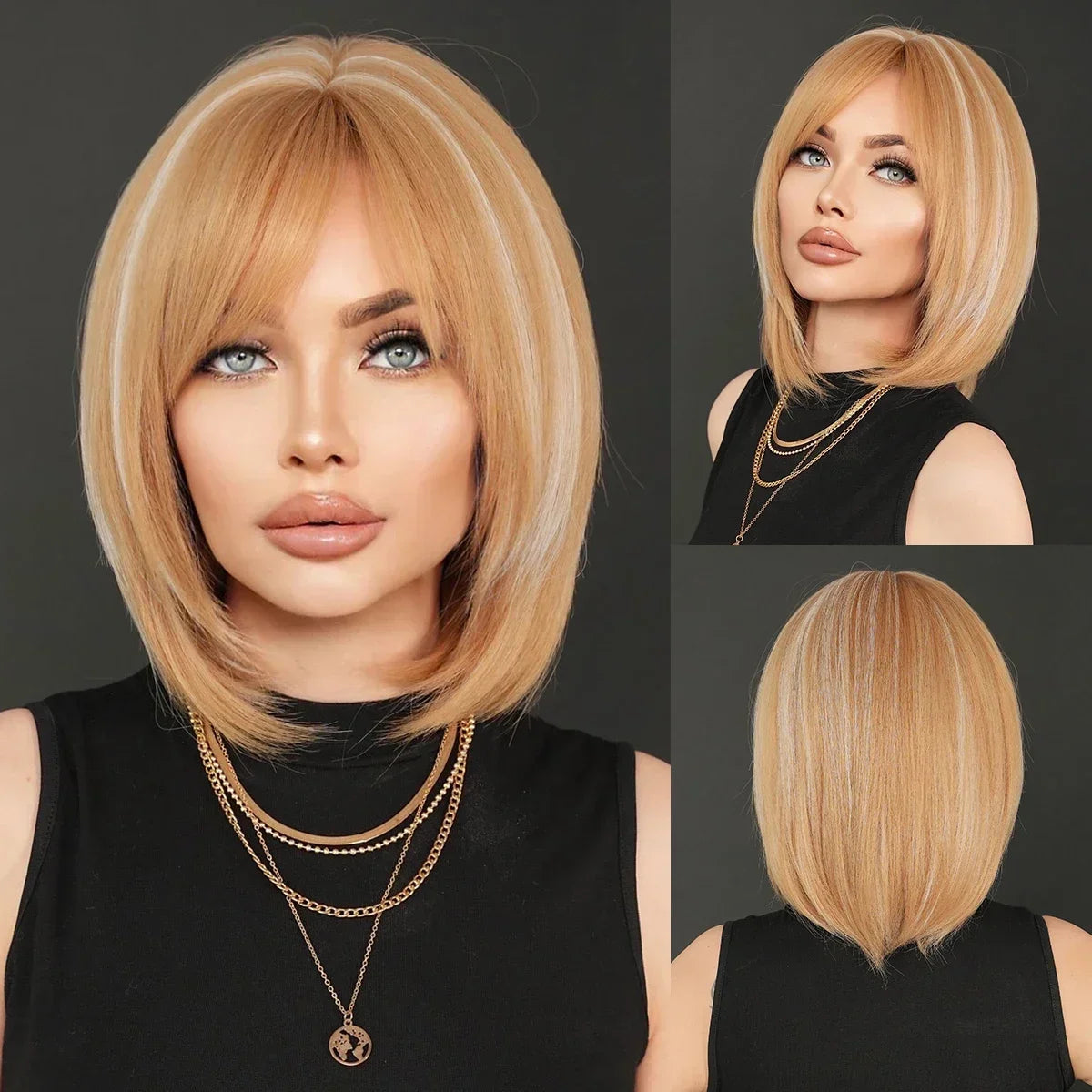 NAMM Synthetic Shoulder Length Middle Part Green Ombre Black Wigs Wigs for Women Daily Party High Density Green Root Wigs