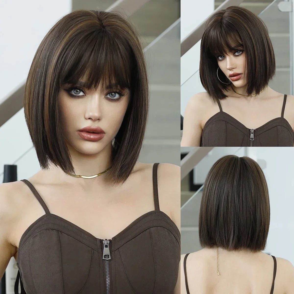 NAMM Synthetic Shoulder Length Middle Part Green Ombre Black Wigs Wigs for Women Daily Party High Density Green Root Wigs
