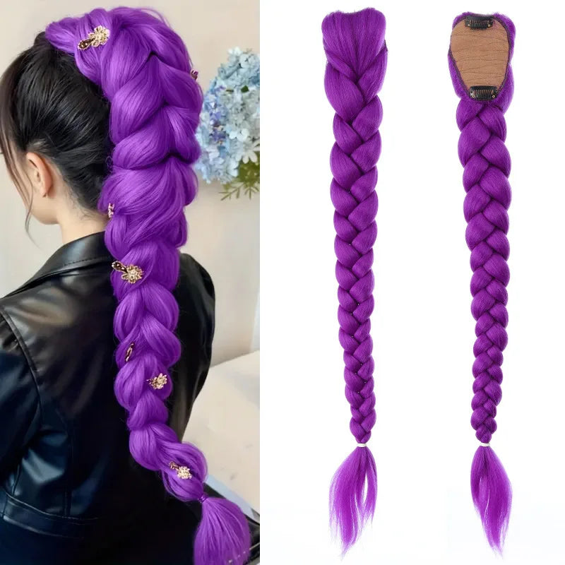 26-inch synthetic woven purple hair ponytail cosplay costume hairstyle for children girls Halloween Christmas