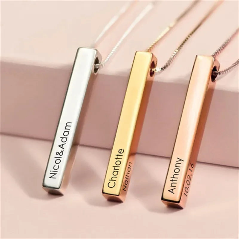 Custom Stainless Steel Personalized Engraved Bar Necklace For Women Gift  Name Pendant Jewelry Set