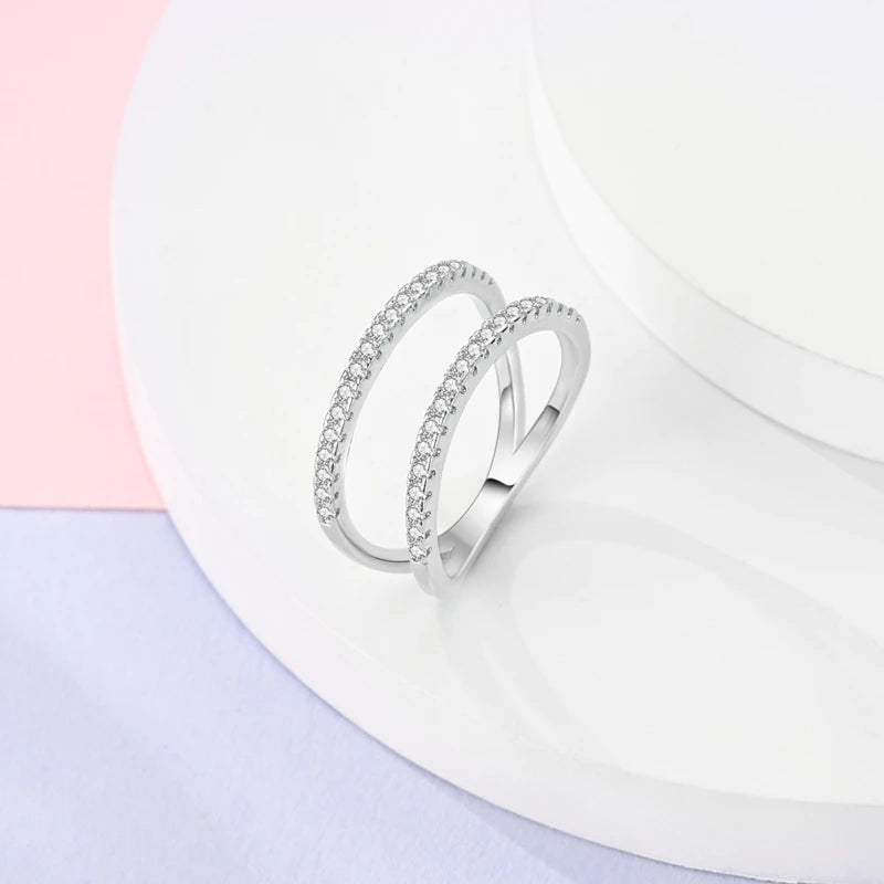 Rings For Women 925 Silver Sparkling Zircon Minimalist Geometric Star X Rings Romantic Wedding Engagement Valentine Jewelry Gift