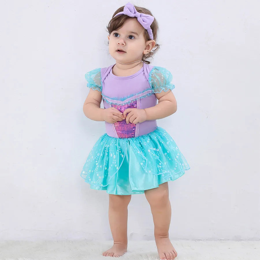 Baby Girls Costumes Kid Romper Tutu Dress with Headband Infant Baby Girl Princess Alice Clothes Aurora Belle Dress Party Costume