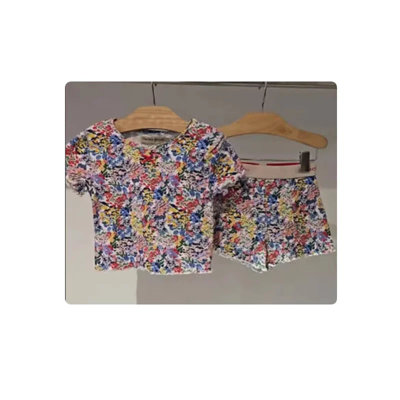 Baby Rompers Jumpers 2026 Summer Verbena Print Girl Dress Short Sleeve Tee and Short Set Sisters Skirt Clothing