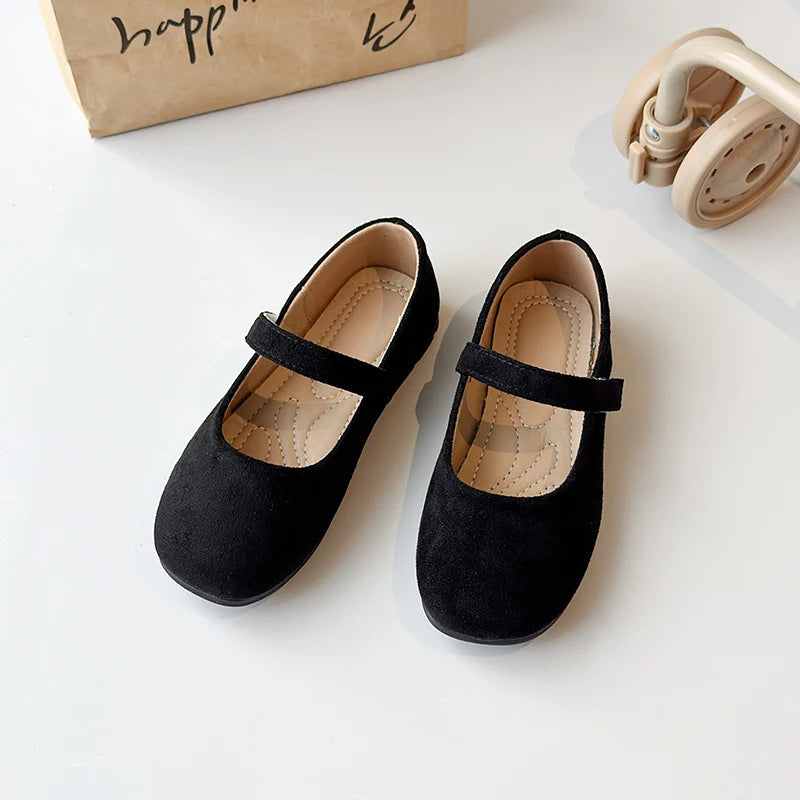 Spring Girl's Casual Shoes Round Toe Hook-loop Shallow Chic Kid's Flat Shoe Solid Colors Anti-slip Daily All-match Children Shoe