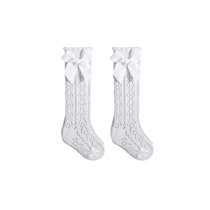 0-3years Infant Baby Girls Long Stockings Princess Solid Color Cute Bowknot Socks Spring Summer Thin Mesh Over-The-Knee Socks
