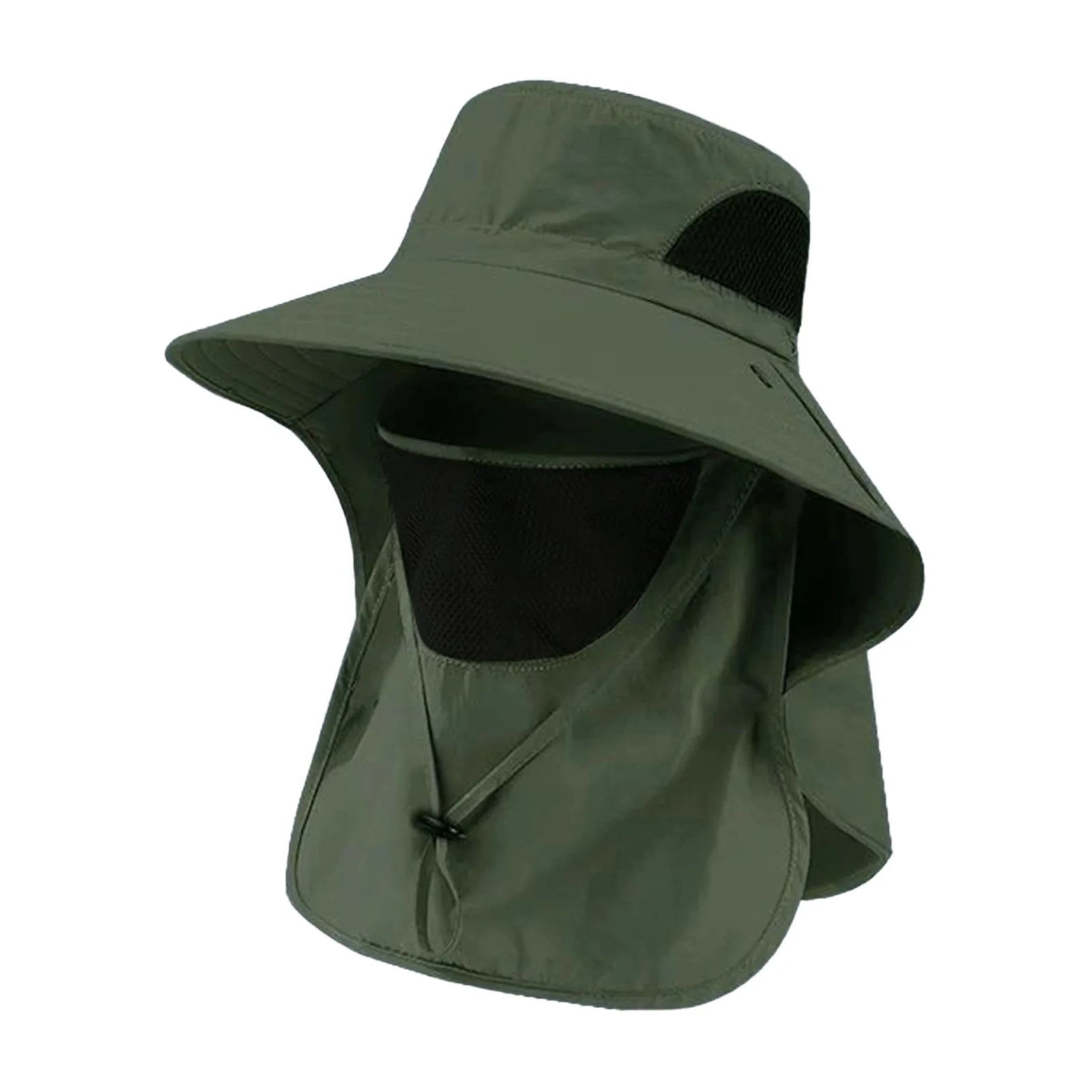 Polyester Sun Fishing Hat With Neck Cover Wide Brim UV Protection Breathable With Chin Strap For Beach Hiking Men Women
