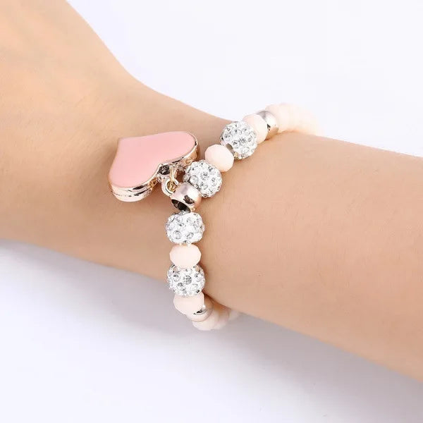 6 Styles Vintage Love Heart Charms Bracelet Delicate Strech Crystal Beading Bracelet Jewelry For Women Girls Valentines Day Gift