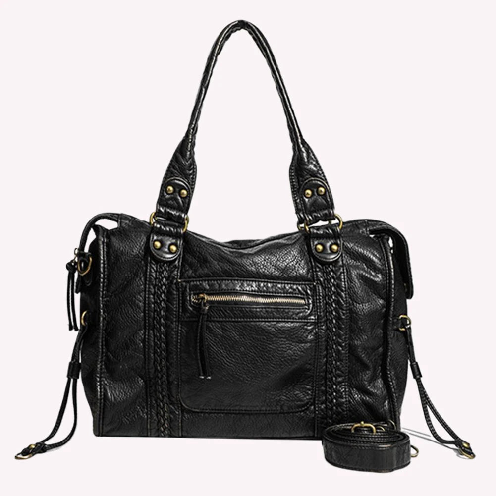 Leather Retro Shoulder Bag for Women with Pockets Utility Handbags Top Handle Bag Shopper Bag for Work Travel