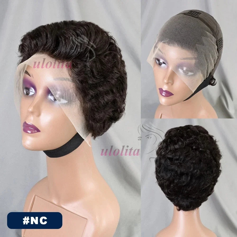 Gray Color Pixie Cut Curly Wave Human Hair Wigs 13x4 Transparent Lace Front Short Afro KinkyCurly Human Hair Wig for Black Women