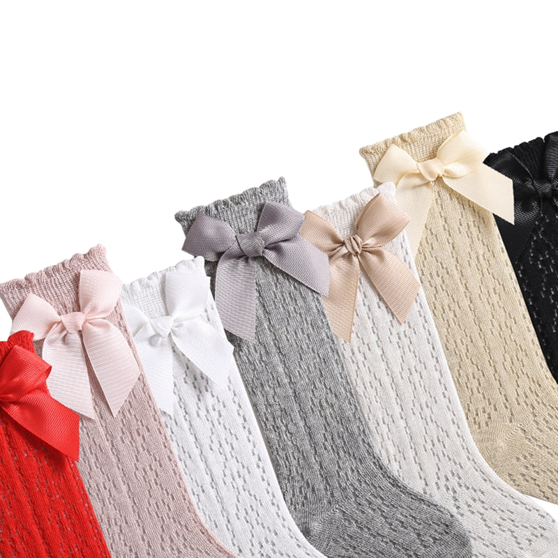 0-3years Infant Baby Girls Long Stockings Princess Solid Color Cute Bowknot Socks Spring Summer Thin Mesh Over-The-Knee Socks