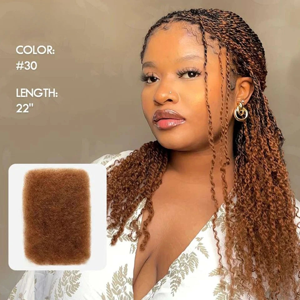 QVR Afro Kinky Bulk Human Hair For Braiding Dreadlock Hair Peruvian 50g/pc Virgin Natural Brown Remy Human Hair Debut Extension