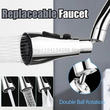 Universal 360° Rotation Kitchen Faucet Extender 3 In1 ABS Durable Water Saving Shower Spray Head Bathroom Basin Tap Replacement
