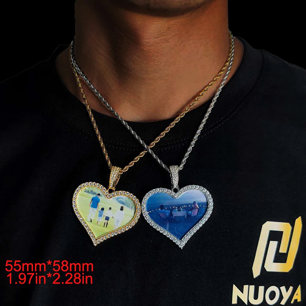 Custom Photo Necklace Circle Chain Personalized Medallion Memory Picture Pendant Solid Back Zircon Hip Hop Jewelry Free Engrave