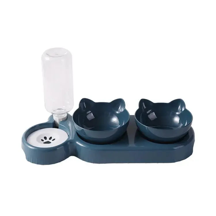 Pet Cat Bowl Automatic Feeder Water Dispenser Dog Cat Food Bowl with Drinking Raised Stand Double Dish Bowls for Cats Dogs Pet