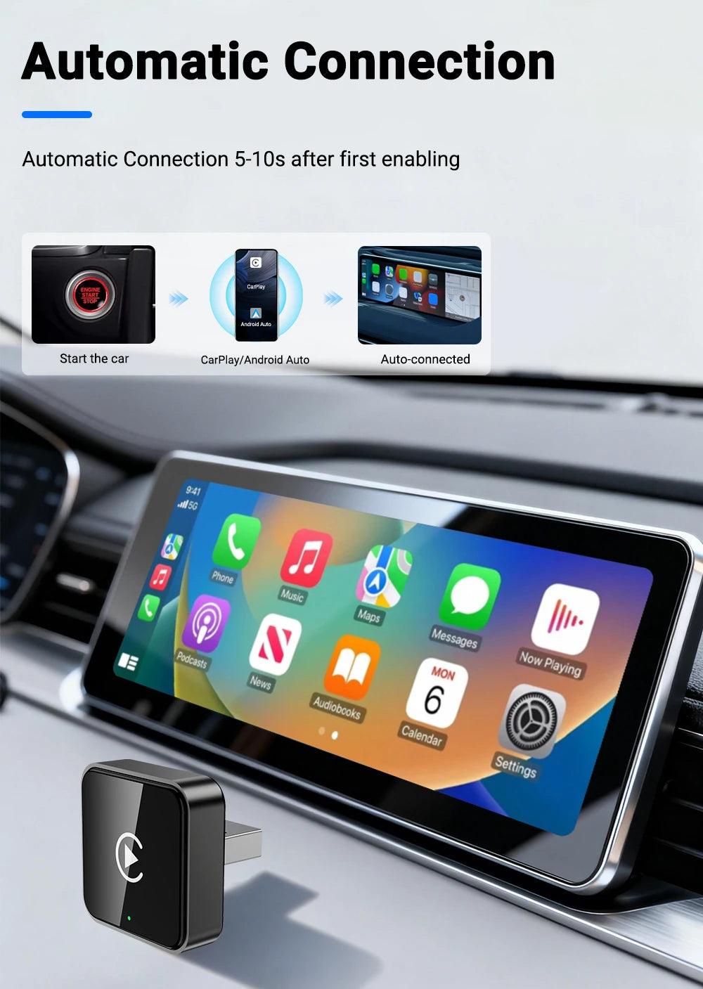 2026 NEW Upgraded Wired To Wireless Carplay Android Auto 2In1 Adapter Car Gadget Smart Box Plug and Play 5Ghz Wifi Fast Connect