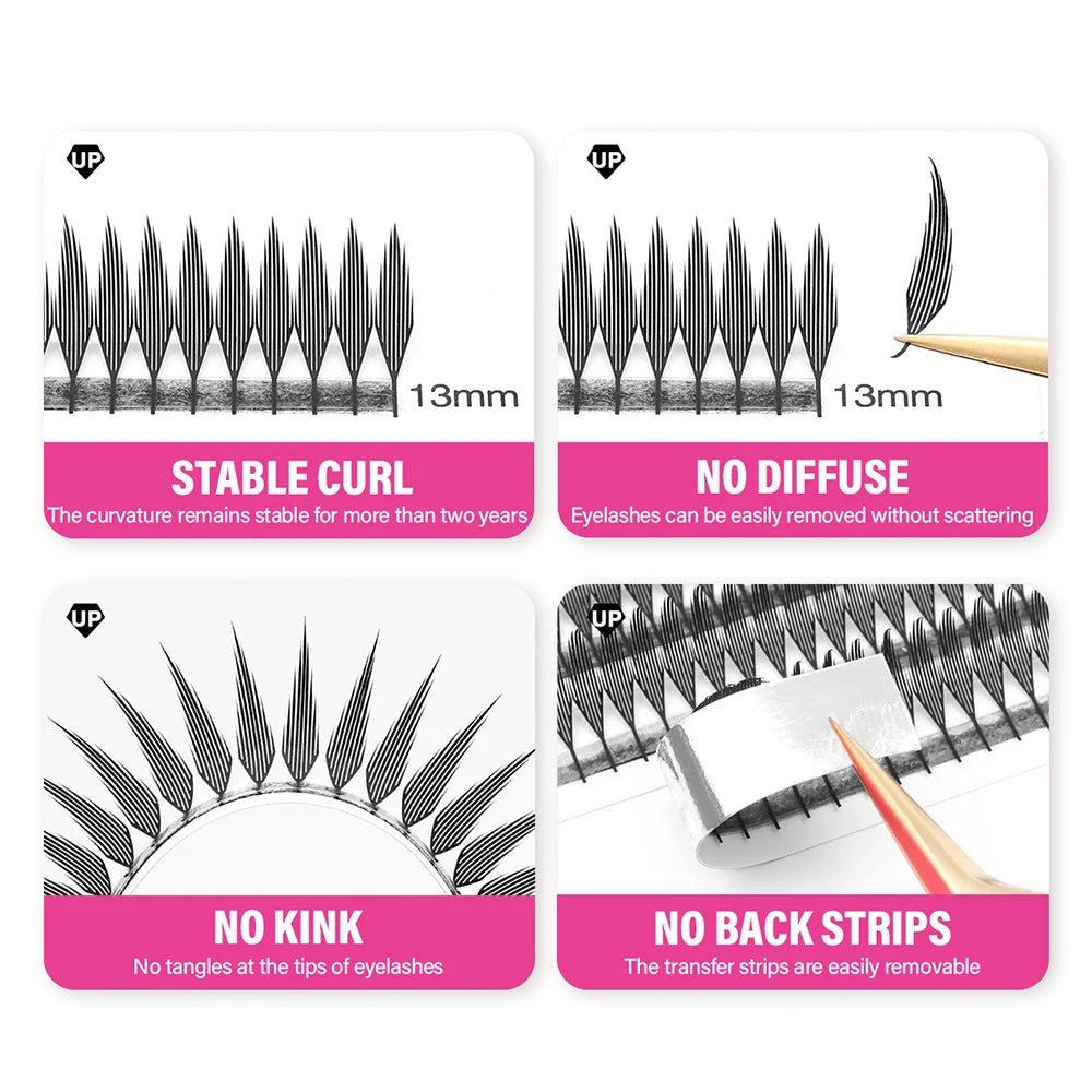 MASSCAKU Fox Comic Spire Lash Extensions C D Curl 8-15mm Mix Natural Manga Style Eyelash Professional Premade Fans Eyelashes