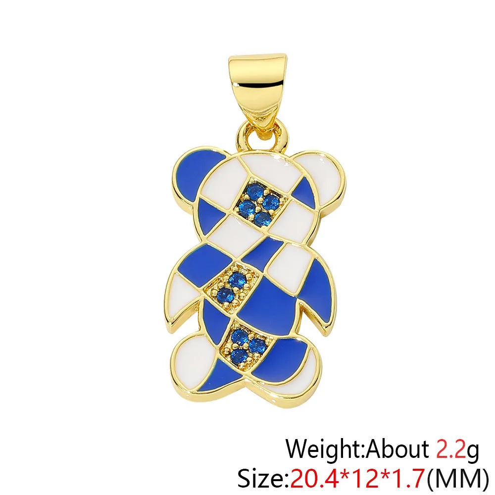 HUAMI Colorful Cute Bear Enamel Necklace Pendant Handmade Prevent Allergy Multicolor Cubic Zirconia Charms Supplies Accessories