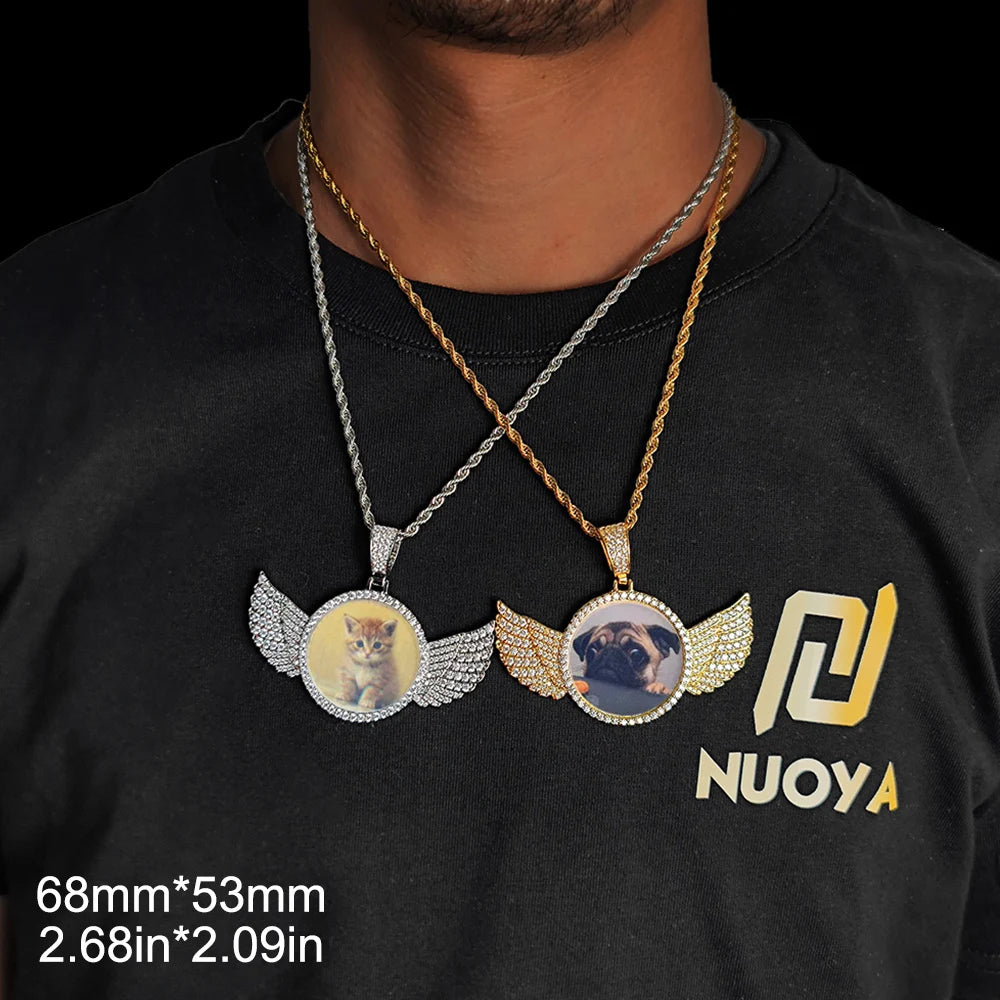 Custom Photo Necklace Circle Chain Personalized Medallion Memory Picture Pendant Solid Back Zircon Hip Hop Jewelry Free Engrave
