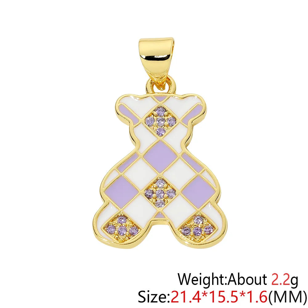 HUAMI Colorful Cute Bear Enamel Necklace Pendant Handmade Prevent Allergy Multicolor Cubic Zirconia Charms Supplies Accessories