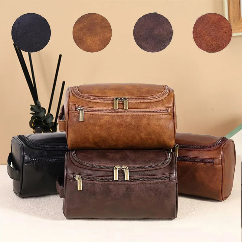 HOMEFISH Men PU Vintage Luxury Toiletry Bag Travel Necessary Business Cosmetic Makeup Cases Male Hanging Storage Organizer Wash