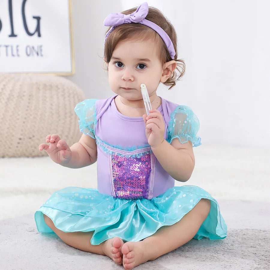 Baby Girls Costumes Kid Romper Tutu Dress with Headband Infant Baby Girl Princess Alice Clothes Aurora Belle Dress Party Costume