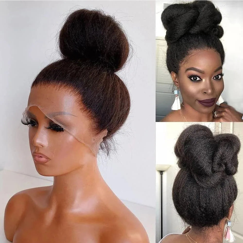 360 Yaki Straight With 4C Edges Pre Plucked Natural Hairline Insivible Strap Glueless Lace Frontal Wigs Kinky Straight Front Wig