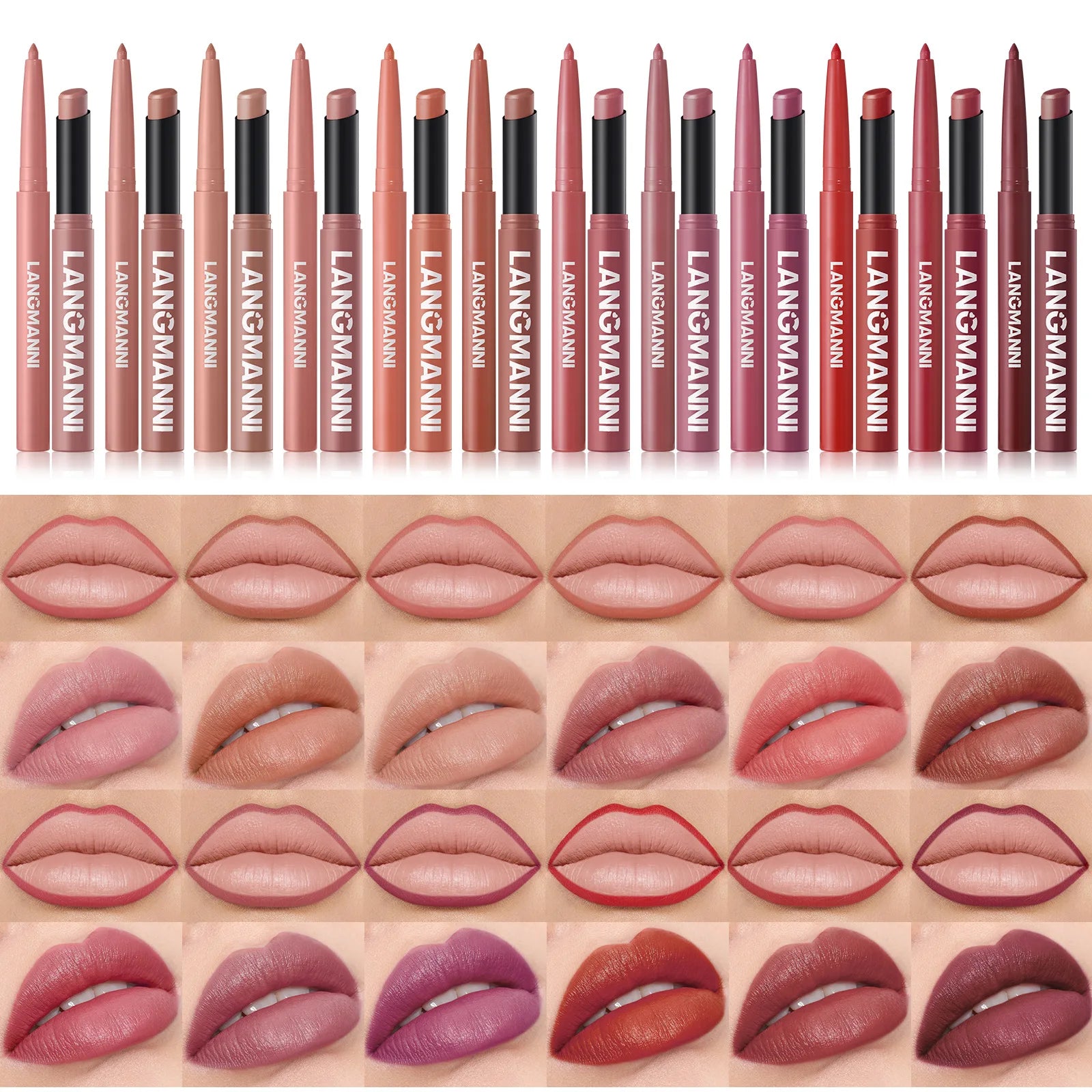 2Pcs/set Matte Soft Mist Slanted Mouth Lipstick + Lip Liner Set Combo Light Matte and Non-Drying Waterproof Non-Stick Lip Set