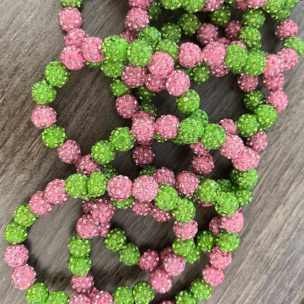 Alpha Pink Green Beads Inlaid Pearl Ivy Pendant Bracelet
