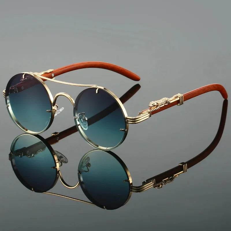 Classic Retro Double Beam Leopard Head Decorative Men's Driving Metal Round Frame