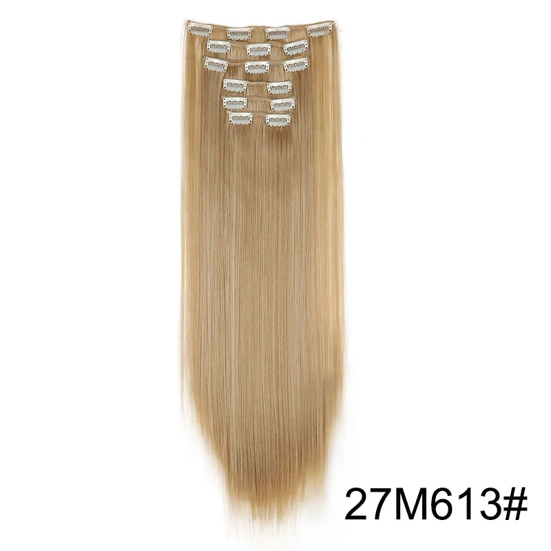 WIGSIN Synthetic 6pcs/set 24Inch Long Straight Hair Extensions Clip-in Heat Resistant Black Blonde Hairpiece for Women