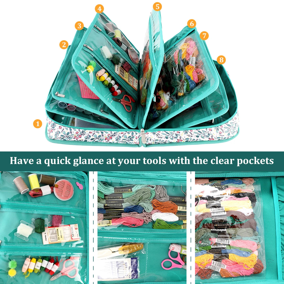 Embroidery Tools Kit Storage Bag Large Capacity Cross Stitch Thread Sewing Tool Accessories Organizer Bag Portable Travel Tote