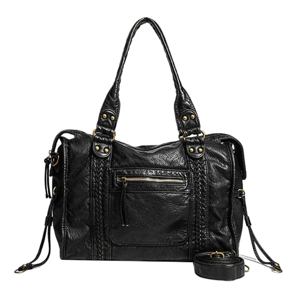 Leather Retro Shoulder Bag for Women with Pockets Utility Handbags Top Handle Bag Shopper Bag for Work Travel