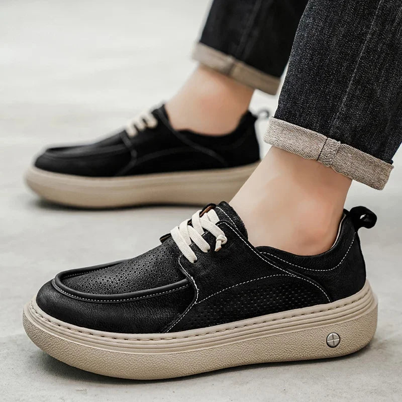 2025 New Lace Up Sneakers Breathable Mesh Cushioned Sole Lace Up Low Cut Thick Soled Casual Shoes for Men Promotion Cowboy Boots