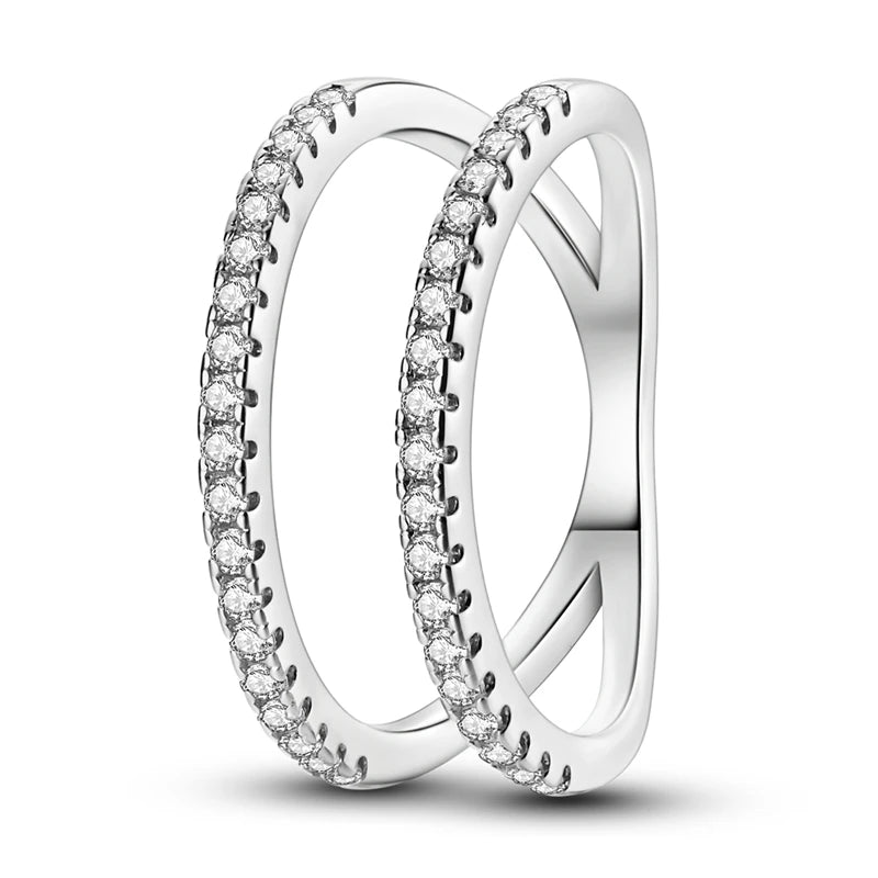 Rings For Women 925 Silver Sparkling Zircon Minimalist Geometric Star X Rings Romantic Wedding Engagement Valentine Jewelry Gift