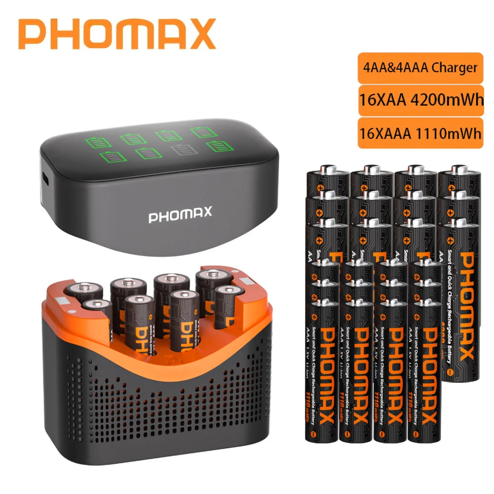 PHOMAX New Fast Charger&Rechargeable Battery,1.5V AA 4200mWh & AAA 1110mWh Lithium Battery  For  Remote Control Mouse SmartDoor