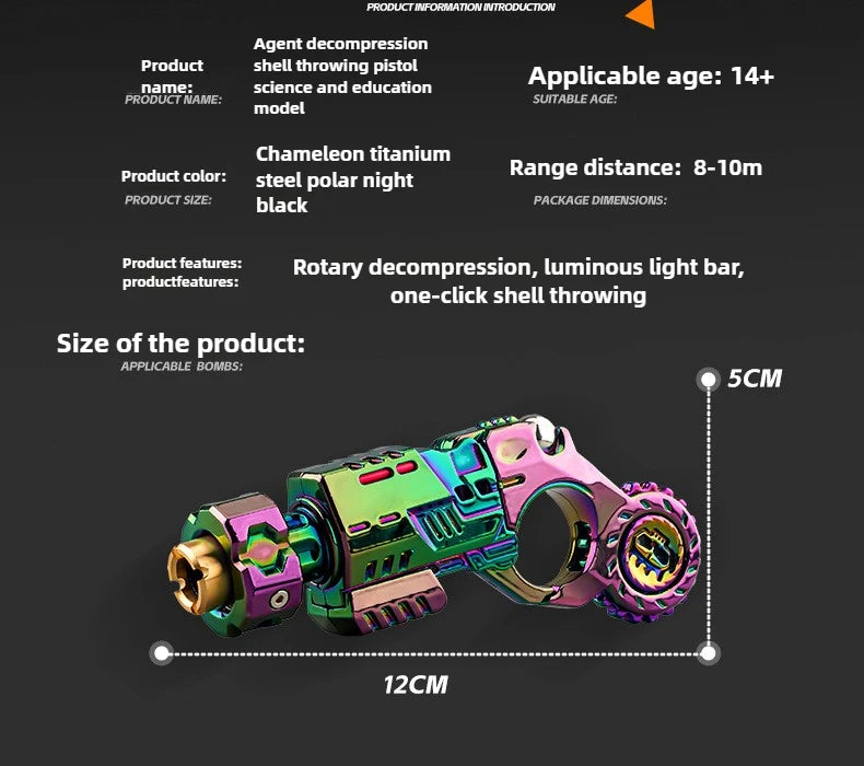 Alloy Launcher Shell-Ejecting Toy Gun Set Portable Stress Relief Sensory Fidget Toy Finger Spinning Top Desk Gadget Boys Gift