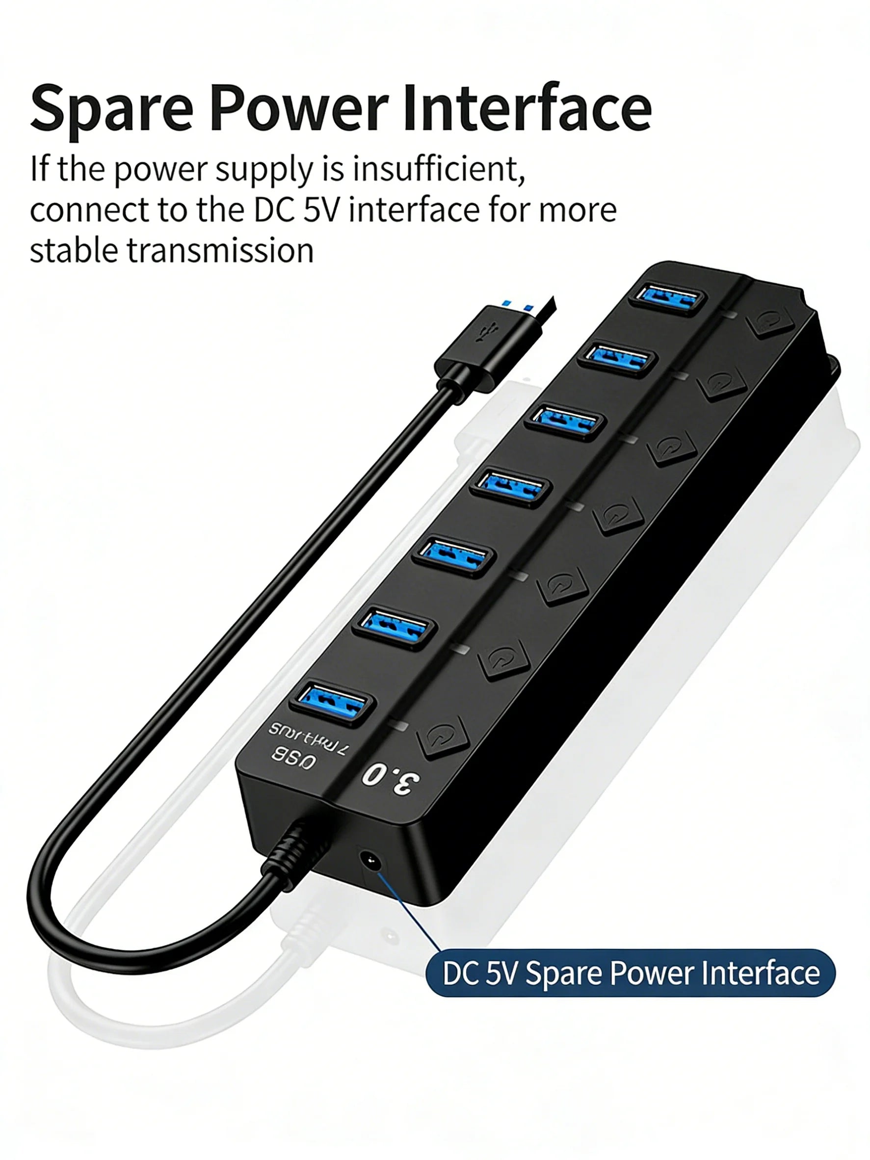4/7-Port USB 3.0 Hub with LED Indicator Independent Switch Control for Laptop Flash Drive Hard Disk Printer Camera Keyboard