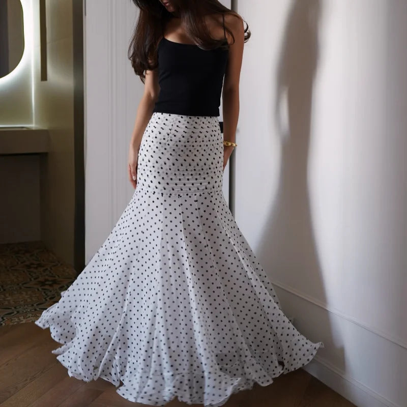 Women Polka Dot Print High Waist Maxi Skirt Elegant Ruched Mermaid Long Skirts 2026 Summer Casual Vacation Fashion  Outwear